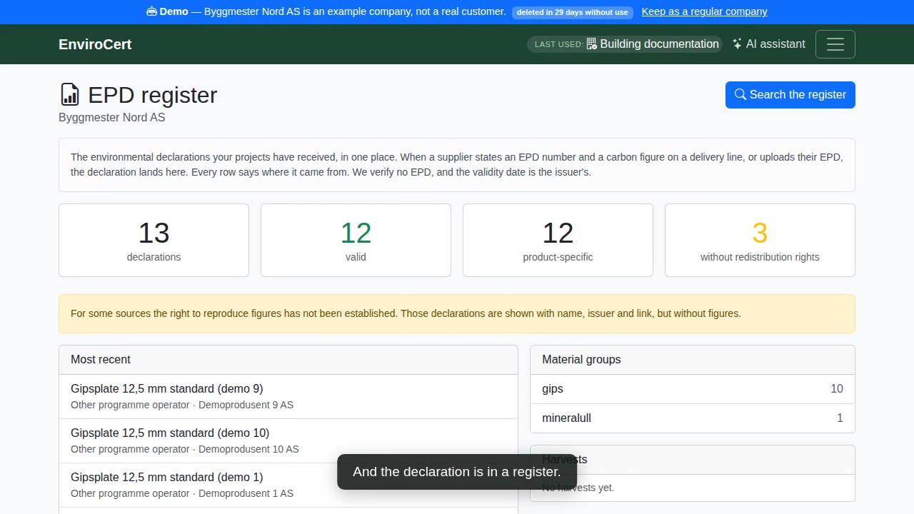 The EPD register: filled by your own supply chain